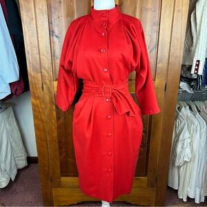 Vintage Parisian Boutique Red Button Front Belted Dress Quiet Luxury Old Money